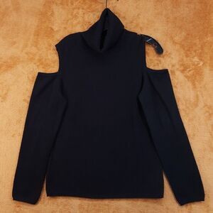 MAGASCHONI Sweater Womens Medium Black Turtleneck Cold Shoulder 100% Cashmere